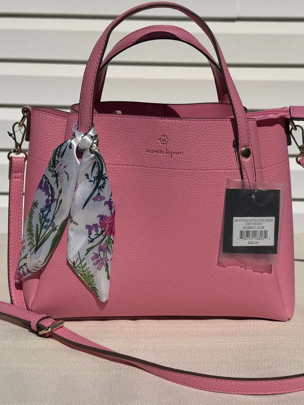 Nanette Lepore Bubble Gum Pink Satchel Handbag Crossbody Floral Scarf NWT